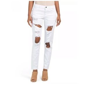 Hidden Distressed Boyfriend High-rise Jeans White 26